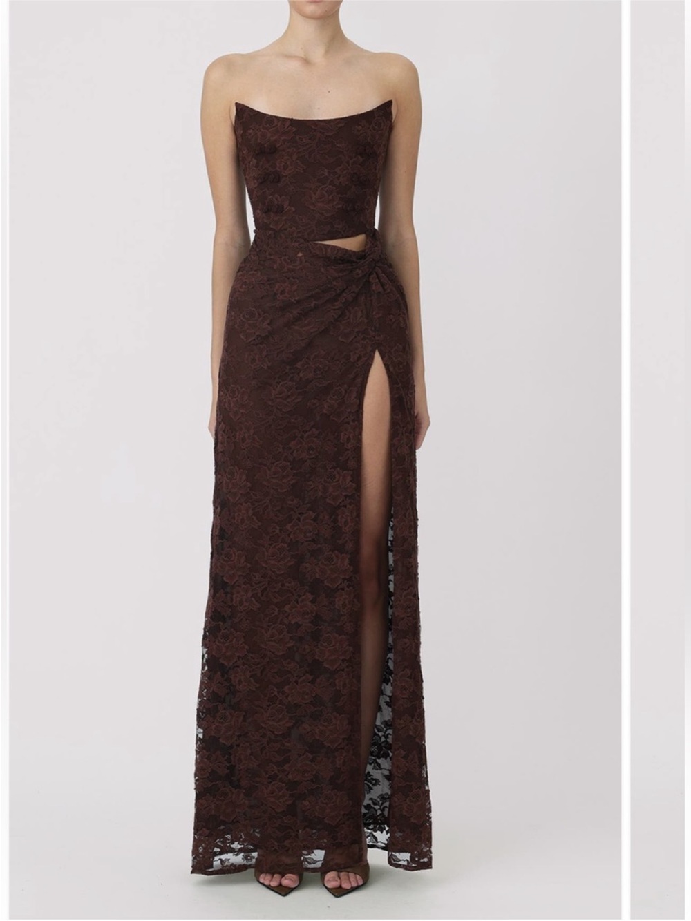 ✨NEW✨Sau Lee Julia Cutout Strapless Dress Brown Floral Lace